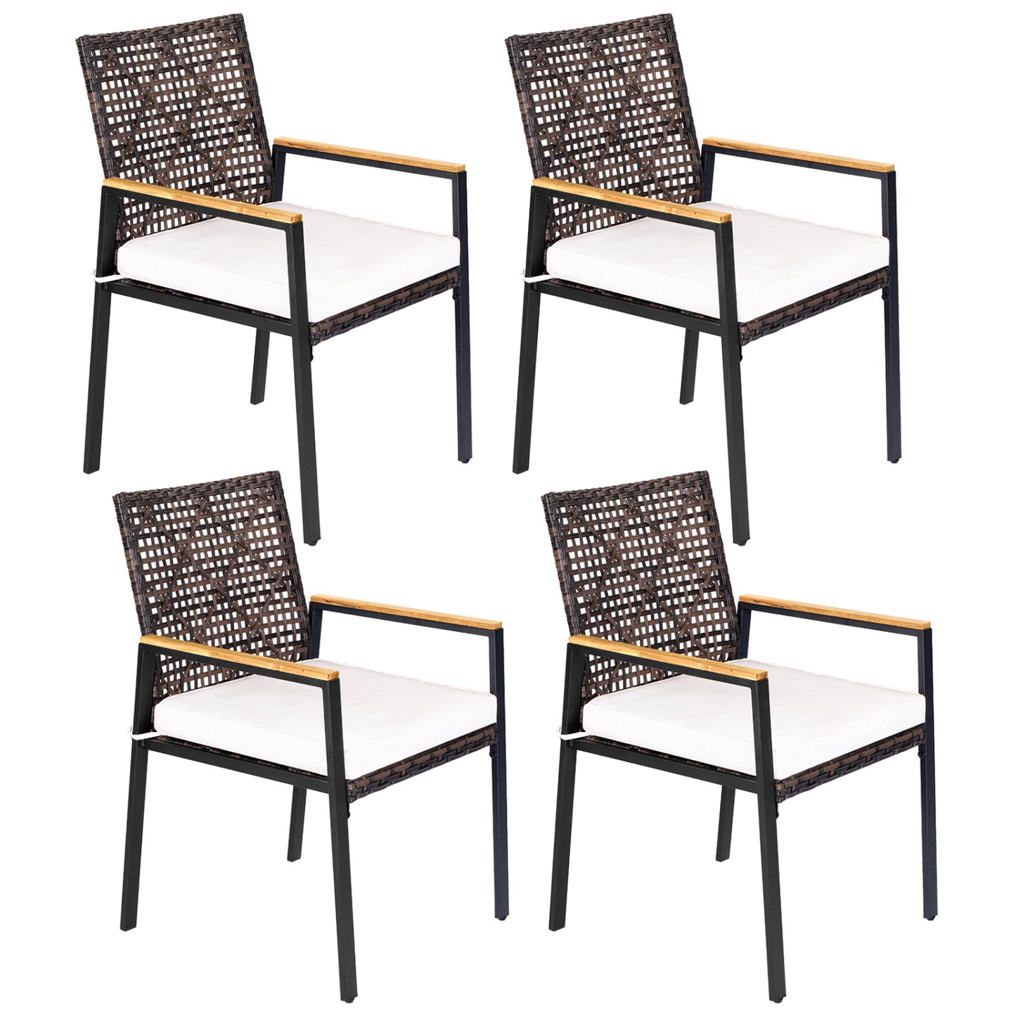 Hand-Woven PE Patio Dining Chairs Set of 4, Beige Patio Dining Chairs at Gallery Canada