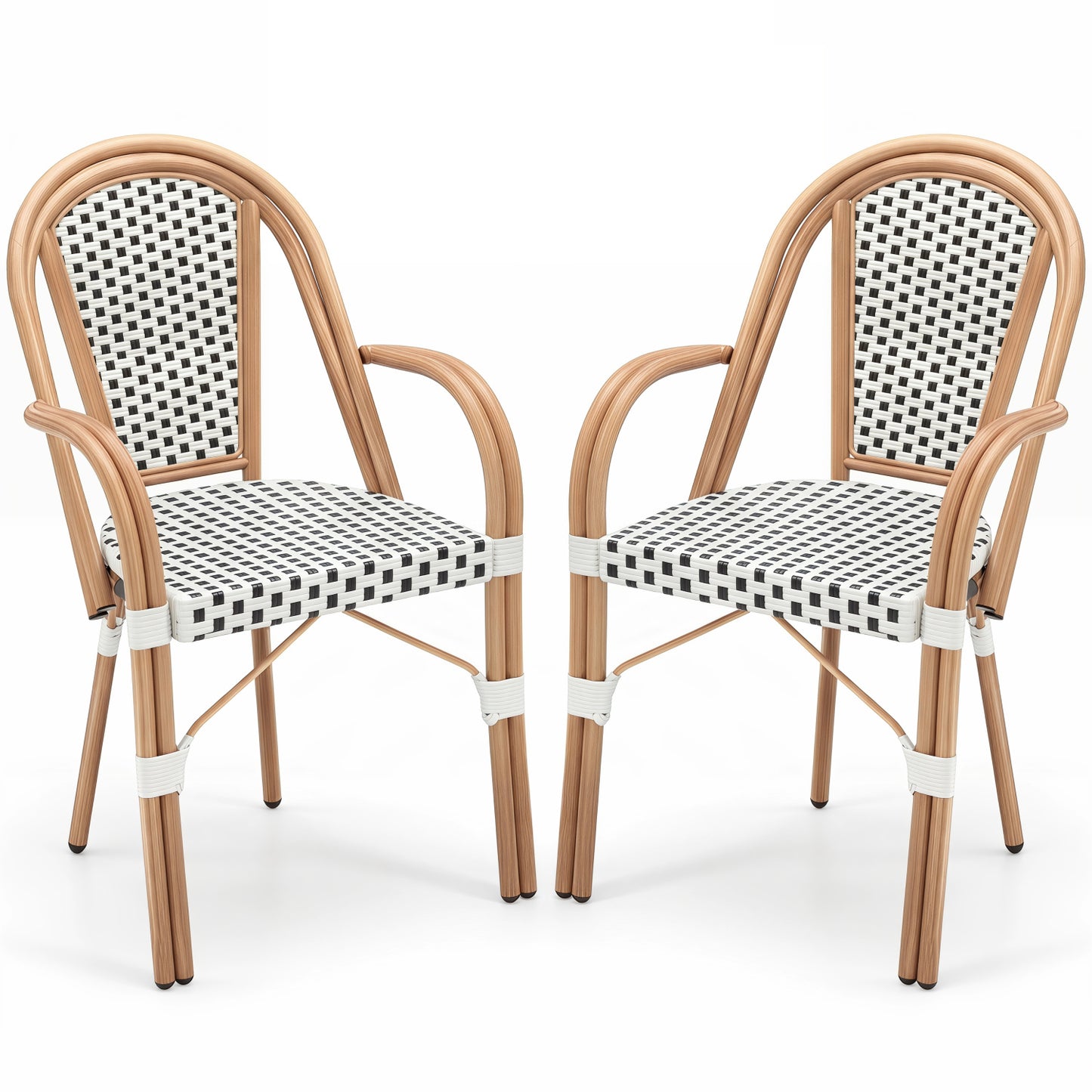 Hand-Woven PE Wicker Outdoor French Bistro Chairs Set of 2, White Patio Dining Chairs at Gallery Canada