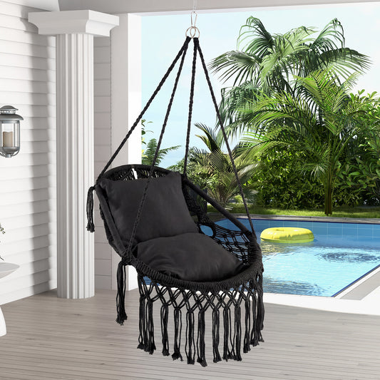 Hanging Hammock Chair With Soft Seat Cushions, Sturdy Rope Chain, Black Hammocks Black at Gallery Canada