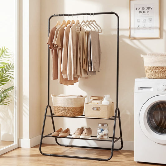 Heavy Duty Clothes Rack, Hanging Rod, Storage Shelves, Black Clothing & Closet Storage Black at Gallery Canada