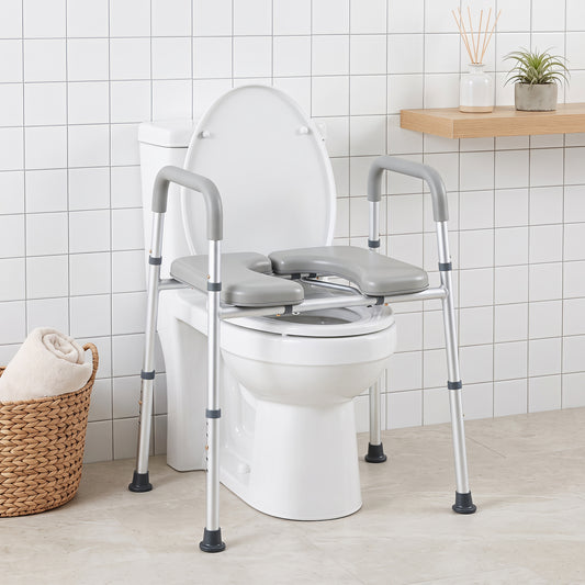 Heavy-duty 400 LBS Raised Toilet Seat with Non-slip Handles Bath Safety Silver + Grey at Gallery Canada