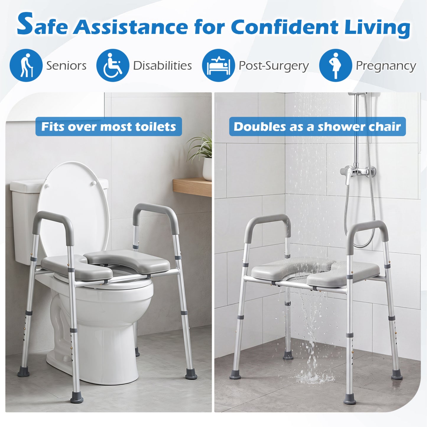 Heavy-duty 400 LBS Raised Toilet Seat with Non-slip Handles
