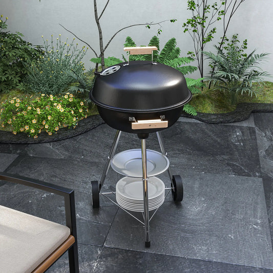 Portable Charcoal BBQ Grill, Steel Outdoor Cooker With Lid, Black