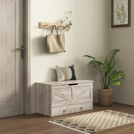 31.5 Inches Storage Chest, Wooden Box, Grey Wood Grain, Grey Storage Cabinets Grey Wood Grain at Gallery Canada