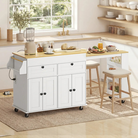 Kitchen Island With Sliding Expandable Top, Rolling Cart, White Kitchen Islands & Kitchen Carts White, Oak at Gallery Canada