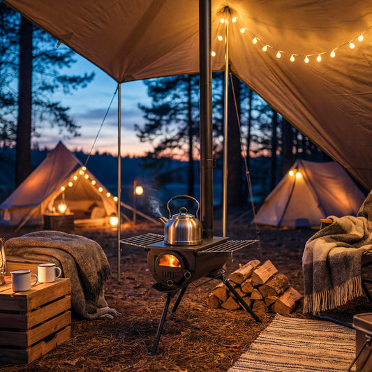 Tent Stove With Chimney Pipes, Foldable Legs, Black Outdoor Grills Black at Gallery Canada