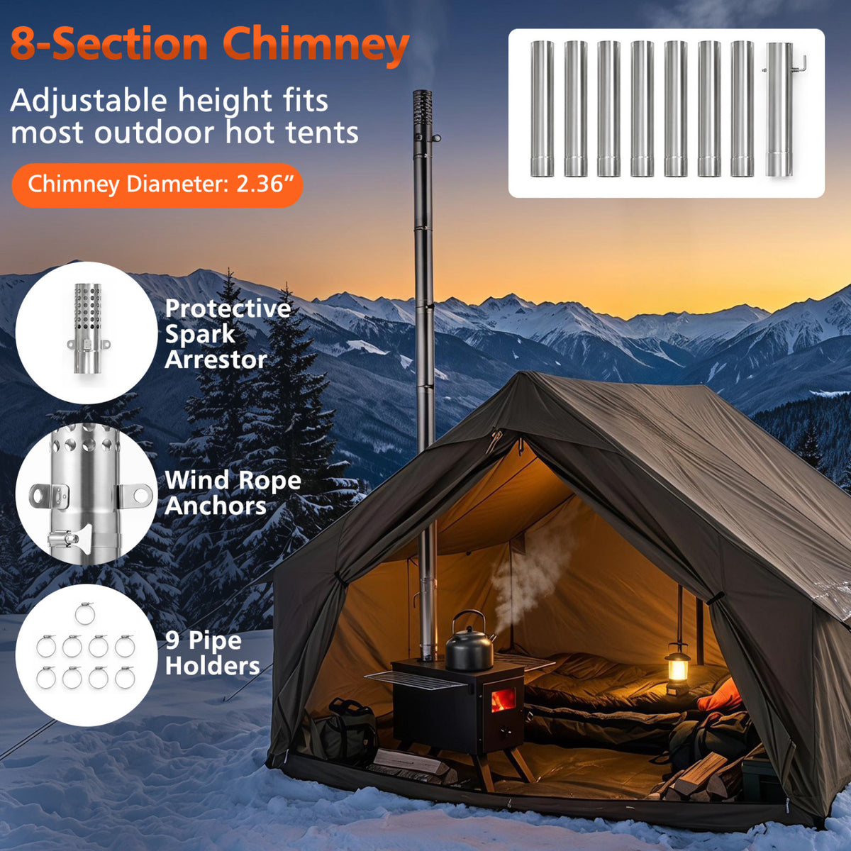Hot Tent Stove With Ash Tray, 8.4 Ft, Black Outdoor Grills at Gallery Canada
