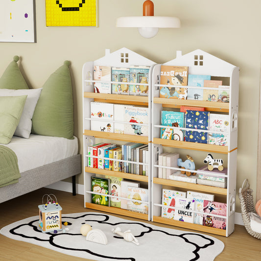 House-Shaped Kids Bookshelf with Anti-falling Baffles, White Kids Storage White at Gallery Canada