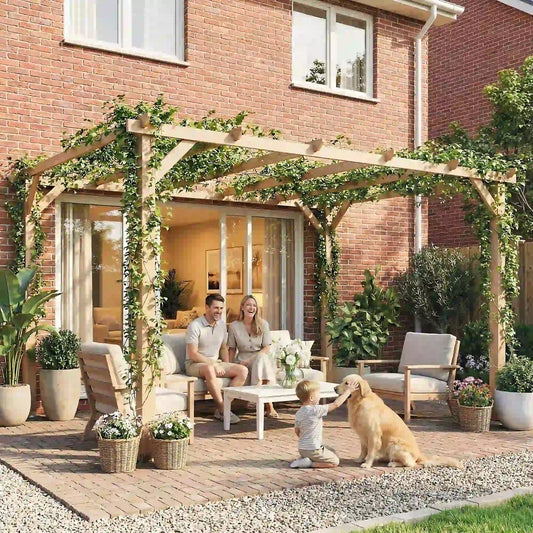 10' x 13' Wooden Pergola, Outdoor Gazebo Trellis, Concrete Anchors Pergolas Natural at Gallery Canada