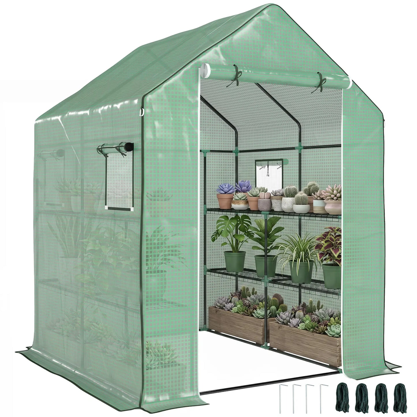 4.6' x 4.7' x 6.2' Walk-in Greenhouse, 3 Tier 8 Shelves, Reinforced PE Cover, Green Walk In Greenhouses at Gallery Canada