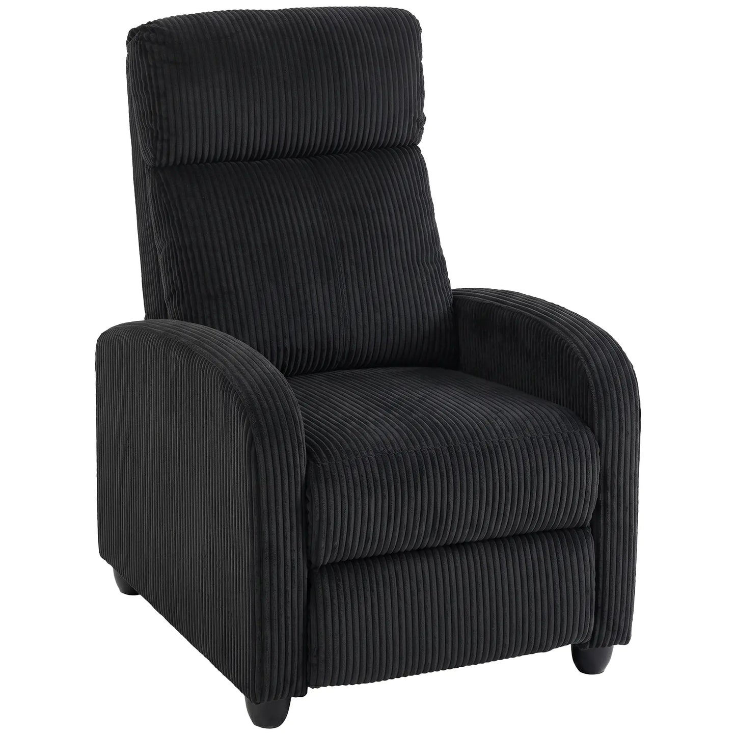 Corduroy Push Back Recliner Chair, Padded Seat, Black Single Sofas at Gallery Canada