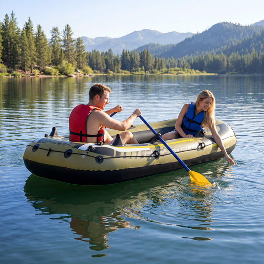 Inflatable Boat 3-Person Fishing Raft Set with Oars and Pump, Green Water Sports Green at Gallery Canada