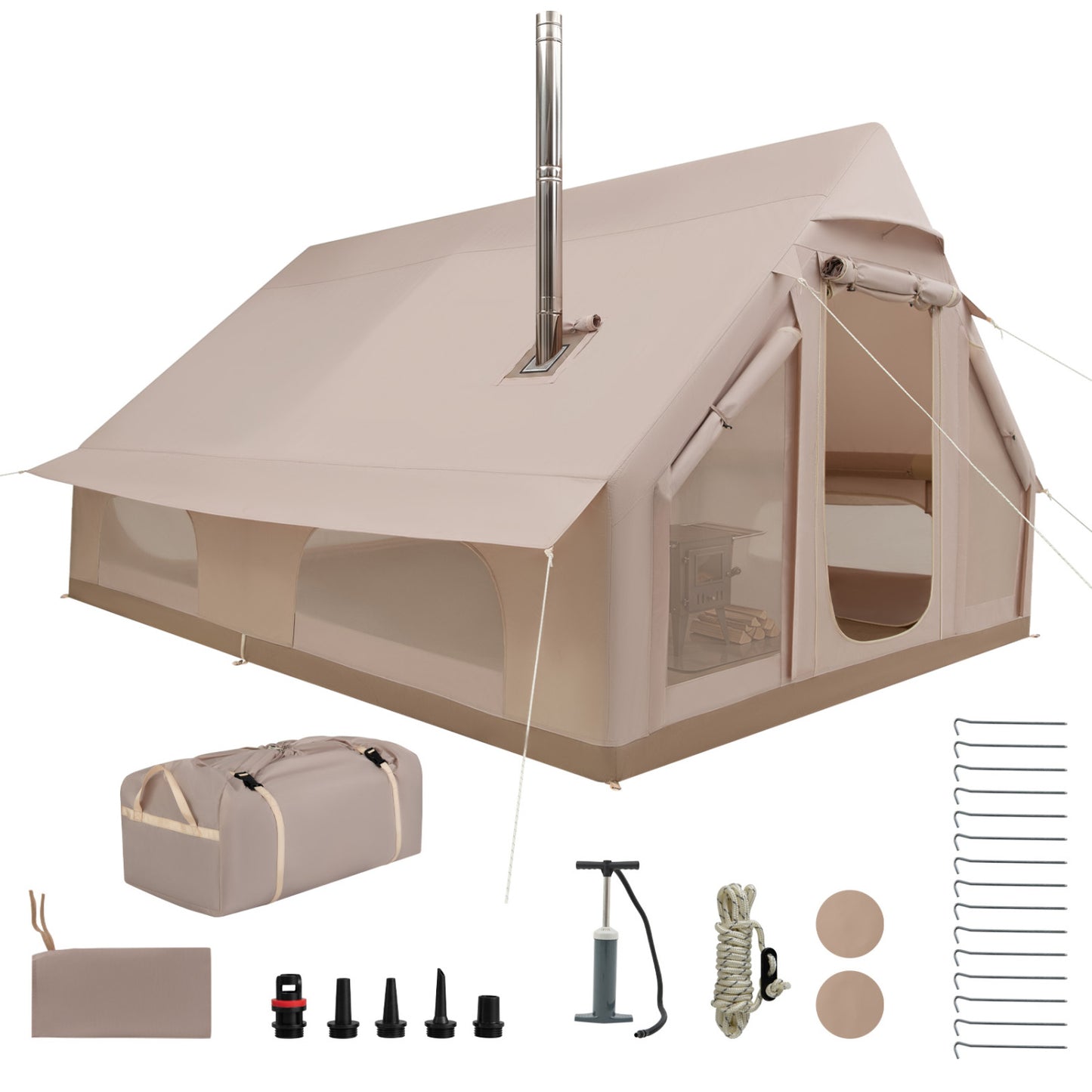 Inflatable 4 Season Camping Tent With Stove Jack, Beige Tents Beige at Gallery Canada