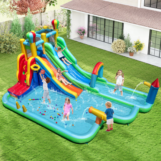 Inflatable Water Slide Park Giant Bounce House with 750W Blower, Blue Inflatable Water Slides Blue at Gallery Canada