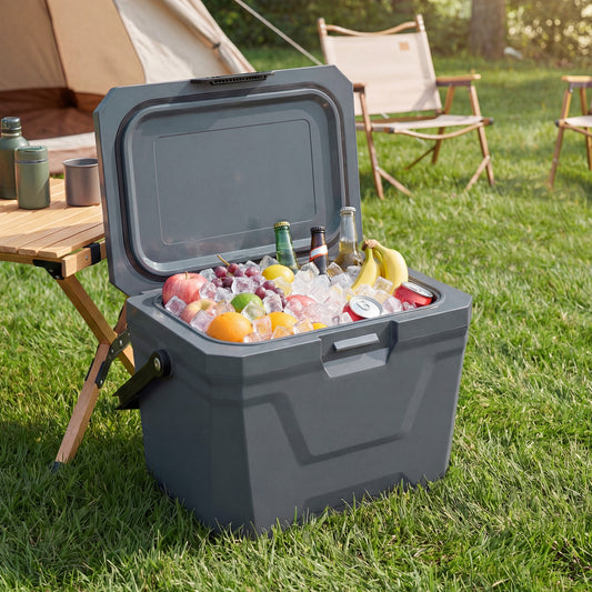 Insulated Portable Cooler, Hard Shell Ice Chest, 2 Cup Holders, Gray Coolers Gray at Gallery Canada