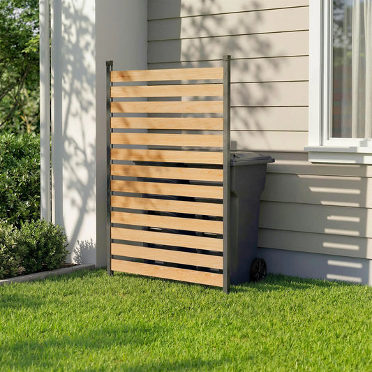 38" x 76" Privacy Screen Panel, Fir Wood Planks, Aluminum Posts, Hide Trash Cans Side Awnings Black, Light Brown at Gallery Canada