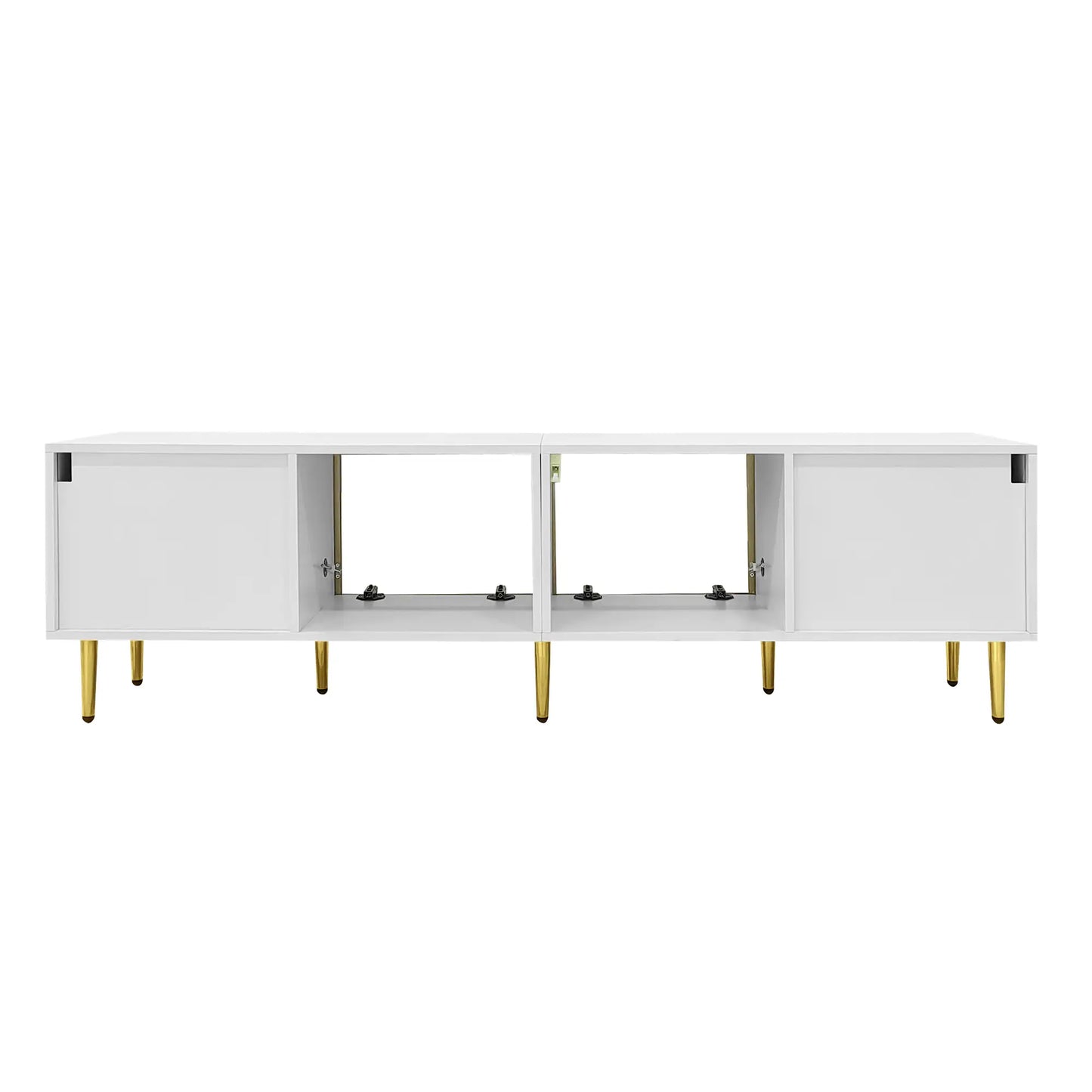 TV Stand, 4 Doors, Handles, Tempered Glass, LED Light, 67" L x 14.5" W x 18.5" H, White+Gold TV Stands at Gallery Canada