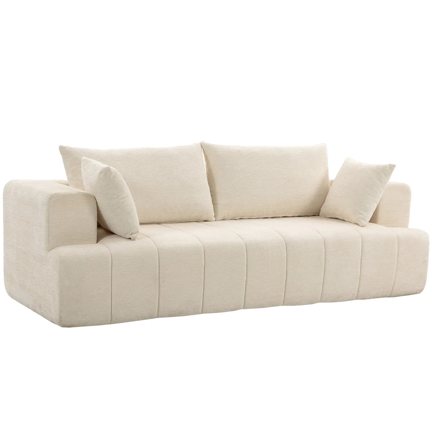 3 Seater Chenille Cloud Couch, Spring Cushion, Beige