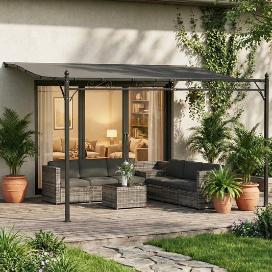 Outdoor Pergola, 11.5' x 8.2' Wall Mounted, Metal Frame, UPF30+, Garden Gazebo