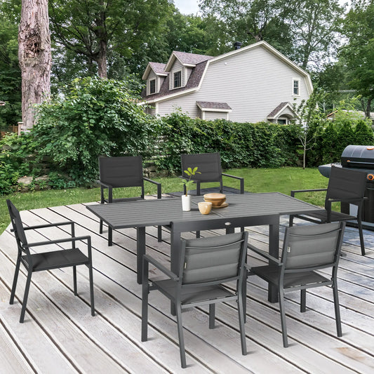 7-Piece Patio Dining Set for 6, Aluminum Table, Stackable Chairs, Dark Gray Outdoor Dining Sets Dark Grey at Gallery Canada