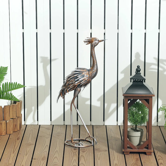 Garden Statue, Heron Standing Sculpture, 12.2"W x 7.1"D x 28"H, Silver Tone Garden Decor Silver Tone, Brass Tone at Gallery Canada