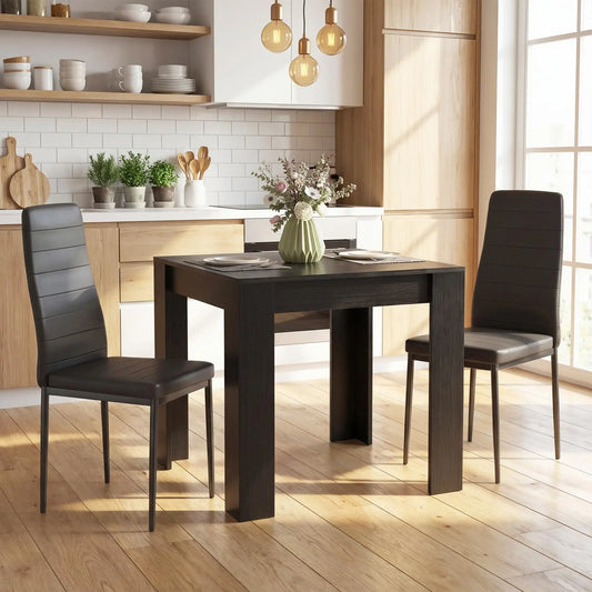 Square Dining Table Set For 2, PU Leather Upholstered Chairs, Black Dining Table Sets Black at Gallery Canada
