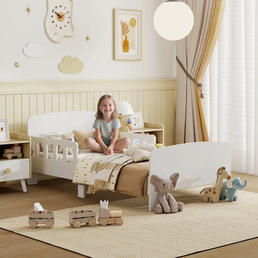 Toddler Bed with Safety Rails, Kids Bed Frame, White Kids Bedroom Furniture White at Gallery Canada