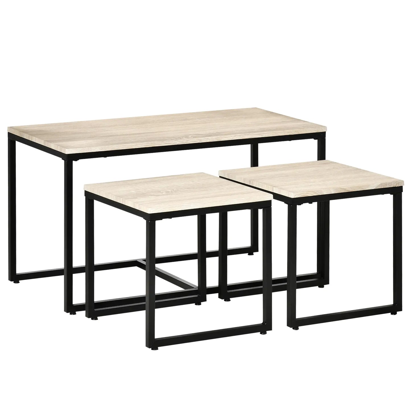 Nesting Coffee Table Set of 3, Metal Frame, Natural, Black Coffee Tables at Gallery Canada