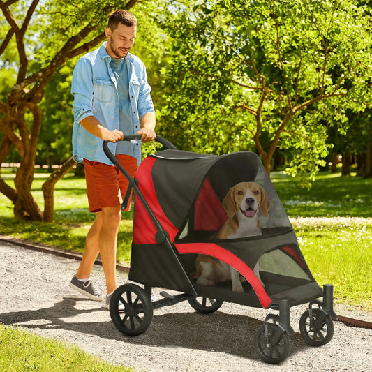 Foldable Pet Stroller, Large Dogs, Four Big Wheels, Black Dog Bike Trailers & Strollers Black at Gallery Canada