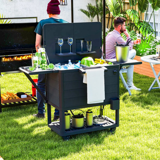 104 Quart Large Capacity Outdoor Cooler Cart, Patio Rolling Ice Chest, Black Cooler Boxes Black at Gallery Canada