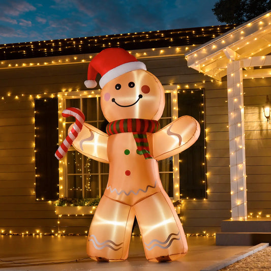 8ft Inflatable Gingerbread Man with Candy Cane, LED Lights Yard Decoration Christmas Inflatables Brown at Gallery Canada