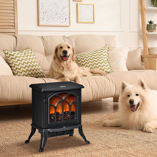 Electric Fireplace Heater, Freestanding Stove, Realistic Flame, Overheat Protection, 750W/1500W, Black Electric Fireplaces Black at Gallery Canada