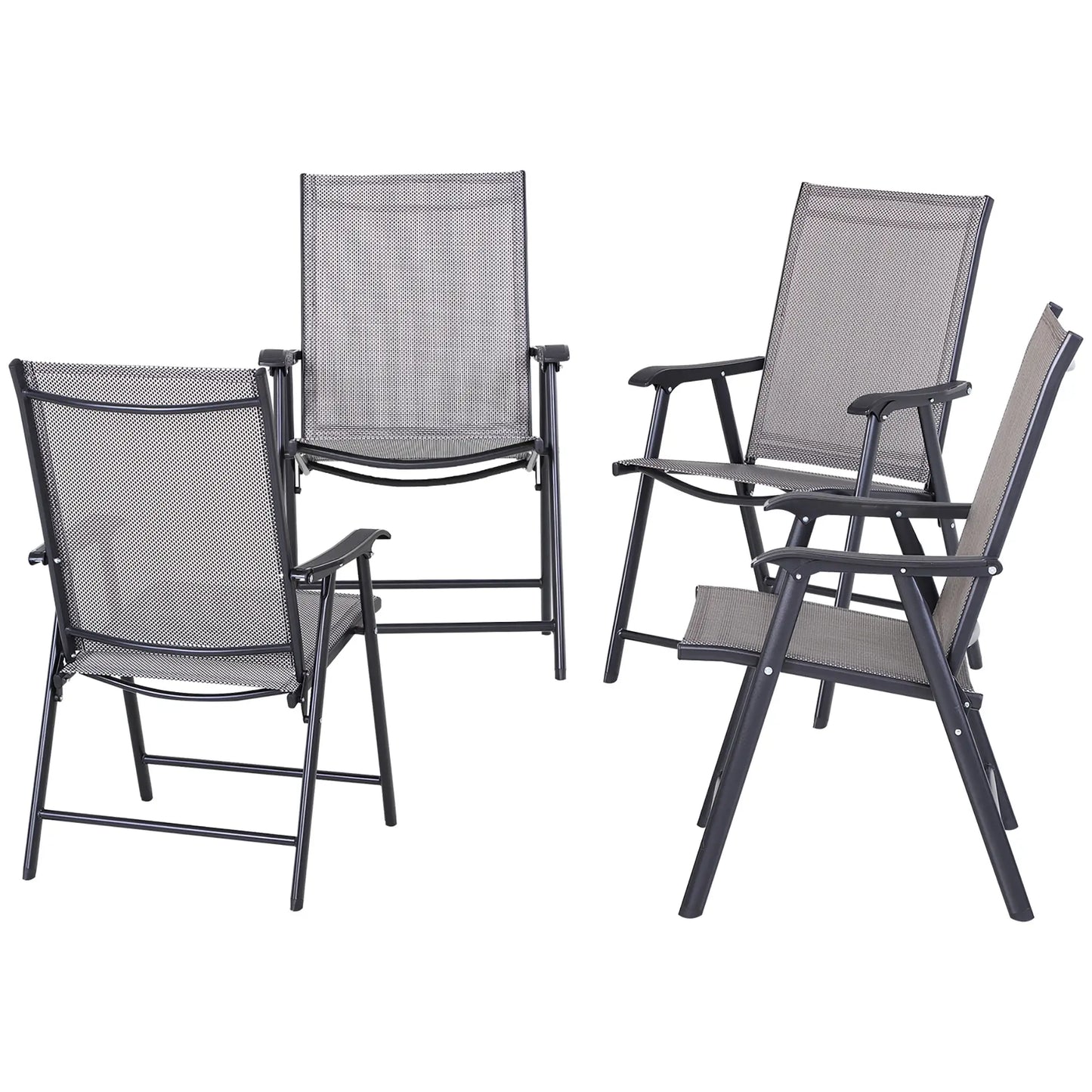 4-Piece Folding Chair Set, Outdoor Furniture with Armrests, Grey Patio Chairs at Gallery Canada
