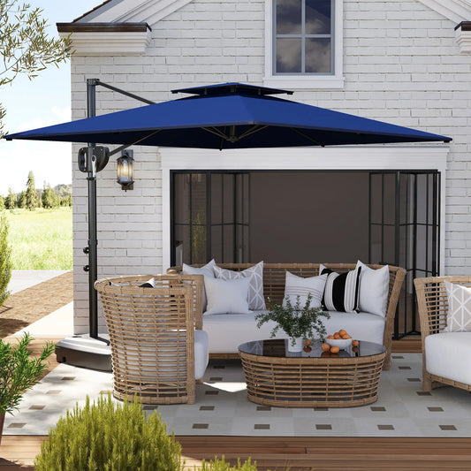 Square Cantilever Patio Umbrella, Double Top, 8' x 9', Dark Blue Offset Cantilever Umbrellas Dark Blue at Gallery Canada