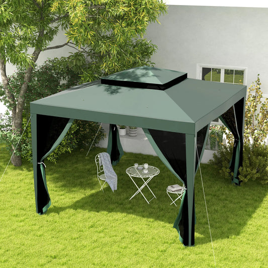 10' x 10' Outdoor Canopy Tent, Mesh Netting, Double Tier Roof Gazebos Green at Gallery Canada