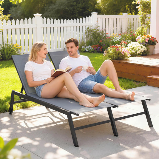 Chaise Lounge Chair For 2 Person, 5-Position Adjustable With Wheels Lounger Chairs Black, Grey at Gallery Canada