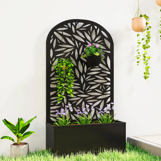 Metal Garden Bed with Trellis for Climbing Plants Galvanized Planter Boxes Black at Gallery Canada