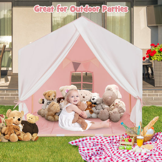 Kid's Play Tent with Washable Cotton Mat and Flag Banner, Pink Play Tents & Playhouse Pink at Gallery Canada