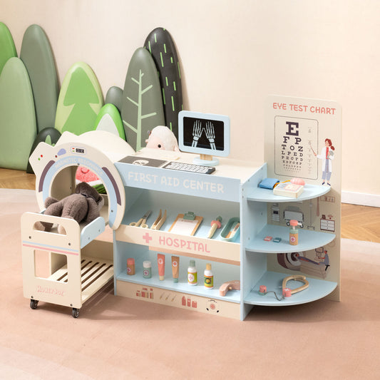 Kids Doctor Play Set, Wooden Hospital Office Kit, Blue Play Kitchen Sets Blue at Gallery Canada