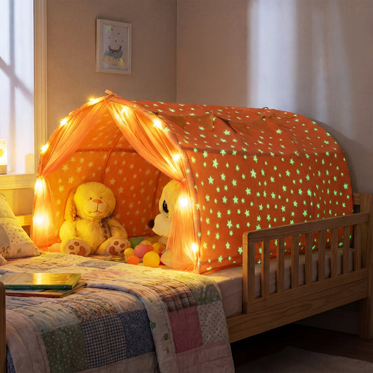 Kids Dream Bed Tent, Twin Size, Glow In The Dark Stars, Pink Play Tents & Playhouse Pink at Gallery Canada