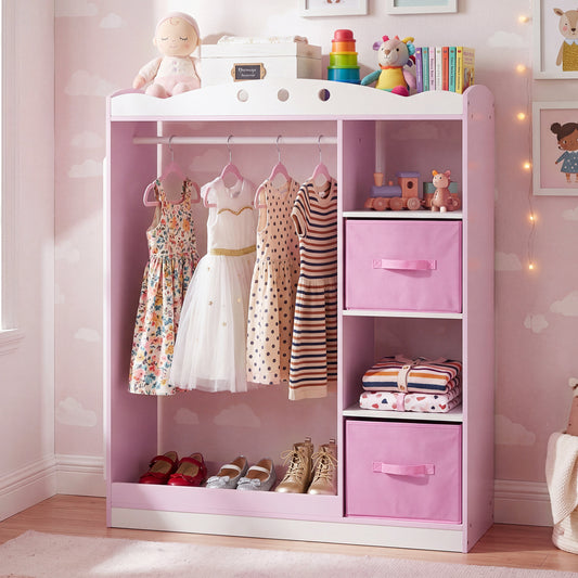 Kids Dress Up Storage with Full Length Mirror and Open Shelves, Pink Kids Storage Pink at Gallery Canada
