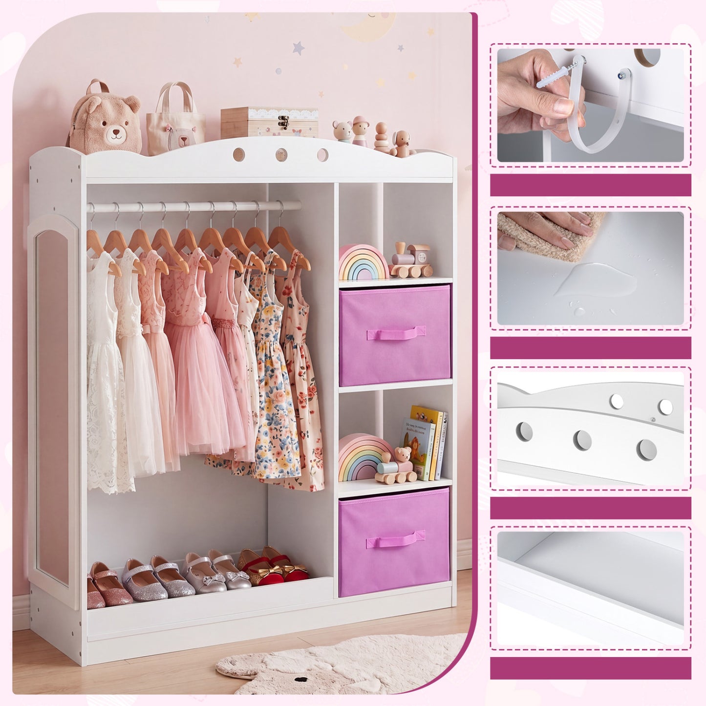 Kids Dress Up Storage With Mirror & Shelves, White Kids Storage at Gallery Canada
