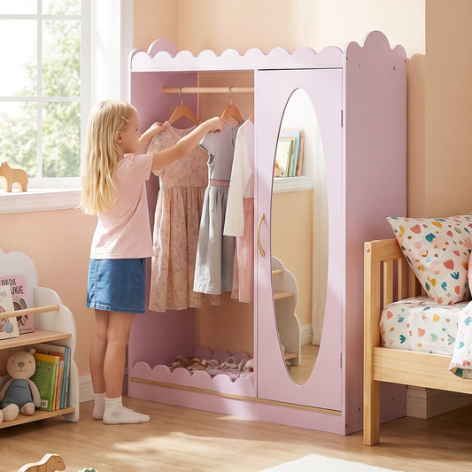 Kids Dress Up Storage with Mirror Door Cabinet, Pink Kids Storage Pink at Gallery Canada