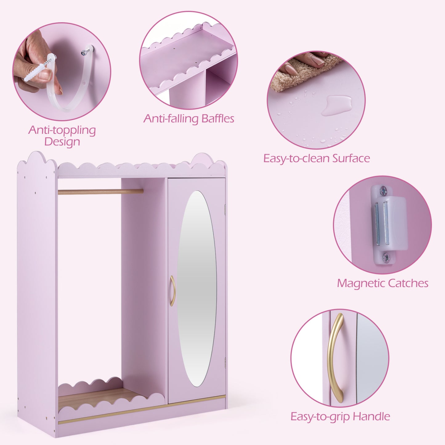 Kids Dress Up Storage with Mirror Door Cabinet, Pink Kids Storage at Gallery Canada