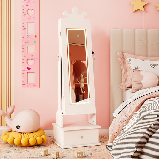 Kids Jewelry Armoire, 3-Color Lighted Mirror, Inside Led Lights, White Kids Vanities White at Gallery Canada