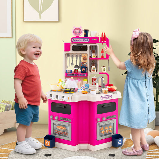 Kids Kitchen Playset Corner Play Kitchen with Realistic Sounds and Lights, Pink Baby & Kids Pink at Gallery Canada