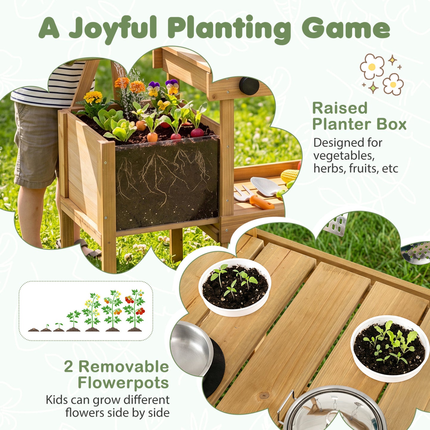 Kids Mud Kitchen Wooden Play Kitchen with Planter Box, Natural Play Kitchen Sets at Gallery Canada