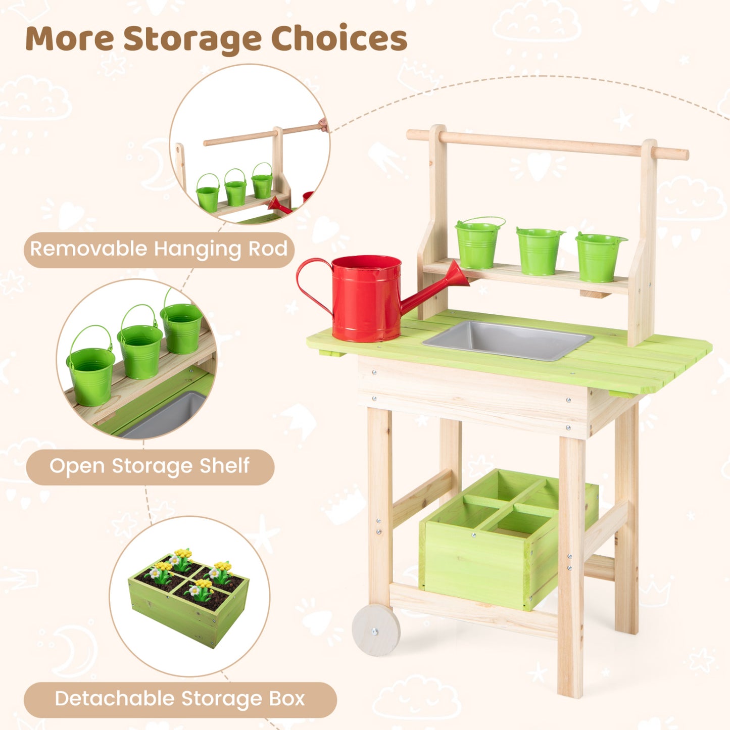 Kids Mud Kitchen With Removable Pots, Watering Can, Planting Trough Play Kitchen Sets at Gallery Canada