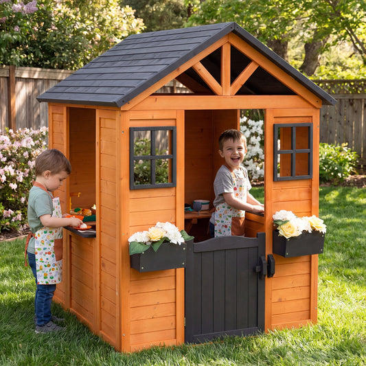 Kids Outdoor Playhouse with Sink, Wooden Cottage, Natural Play Tents & Playhouse Natural at Gallery Canada