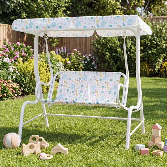 Kids Patio Swing, 2-Seater Outdoor Lounge Chair, Adjustable Canopy, White Swing & Playsets White at Gallery Canada